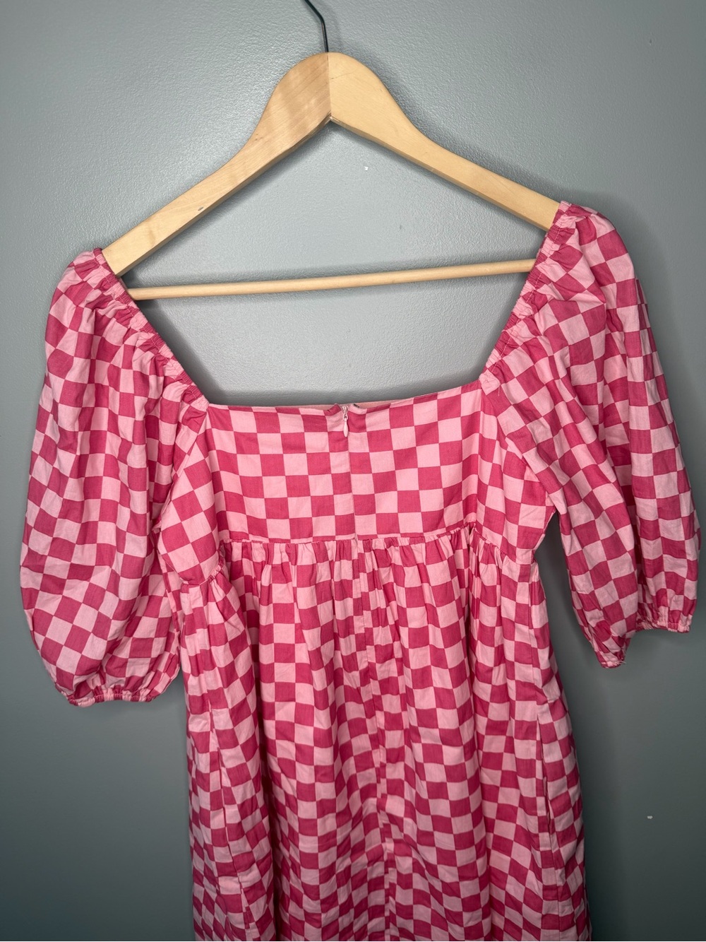 Moodie Pink Checker Square Neck Puff Sleeve Babydoll - Picture 8 of 10